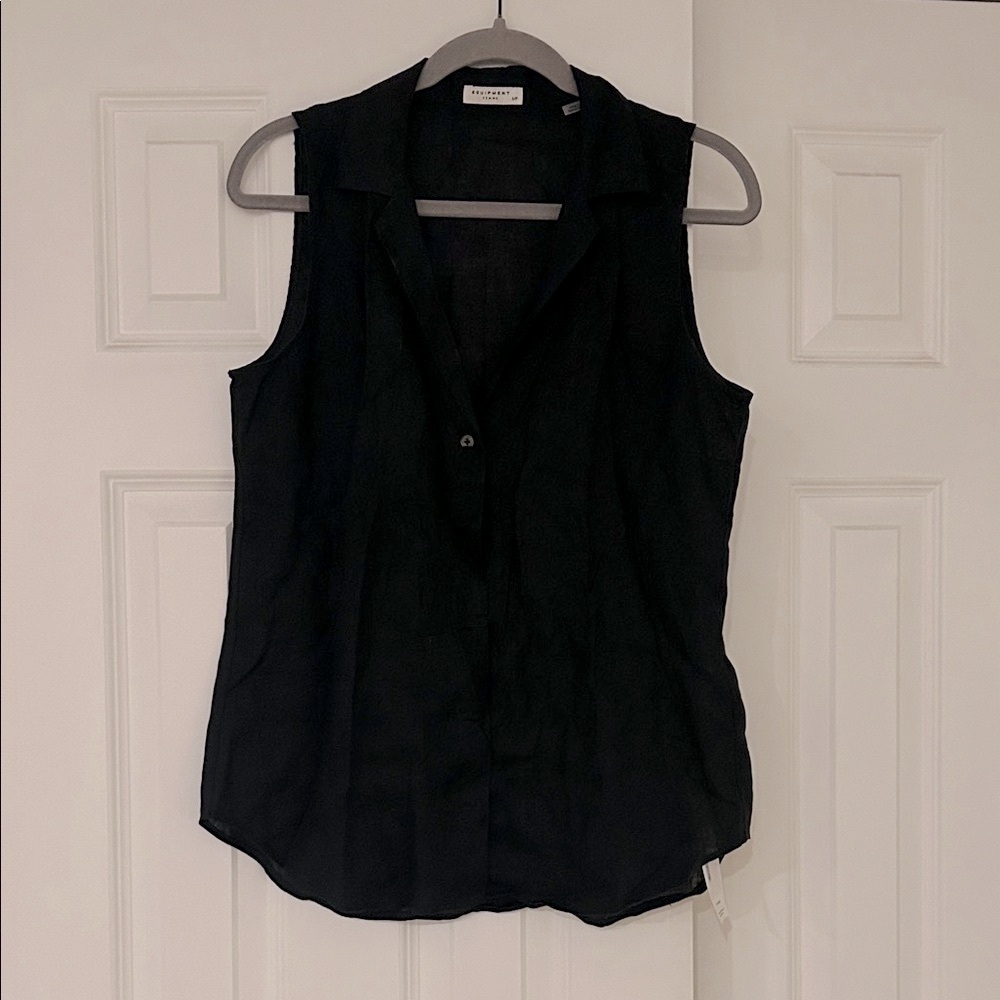Equipment Black Sleeveless Linen Blouse